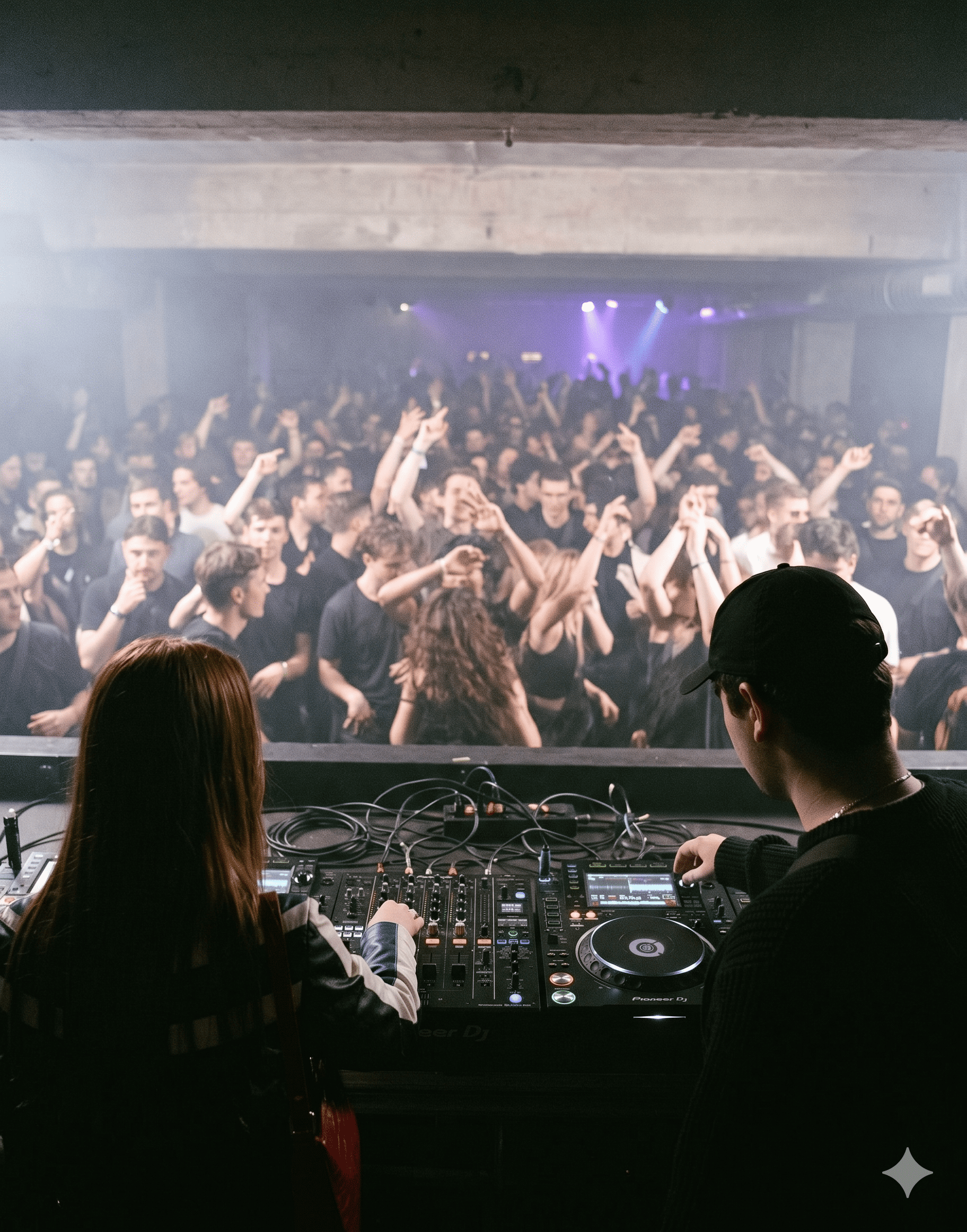 DXIKLO live hinter dem DJ-Pult vor vollem Floor